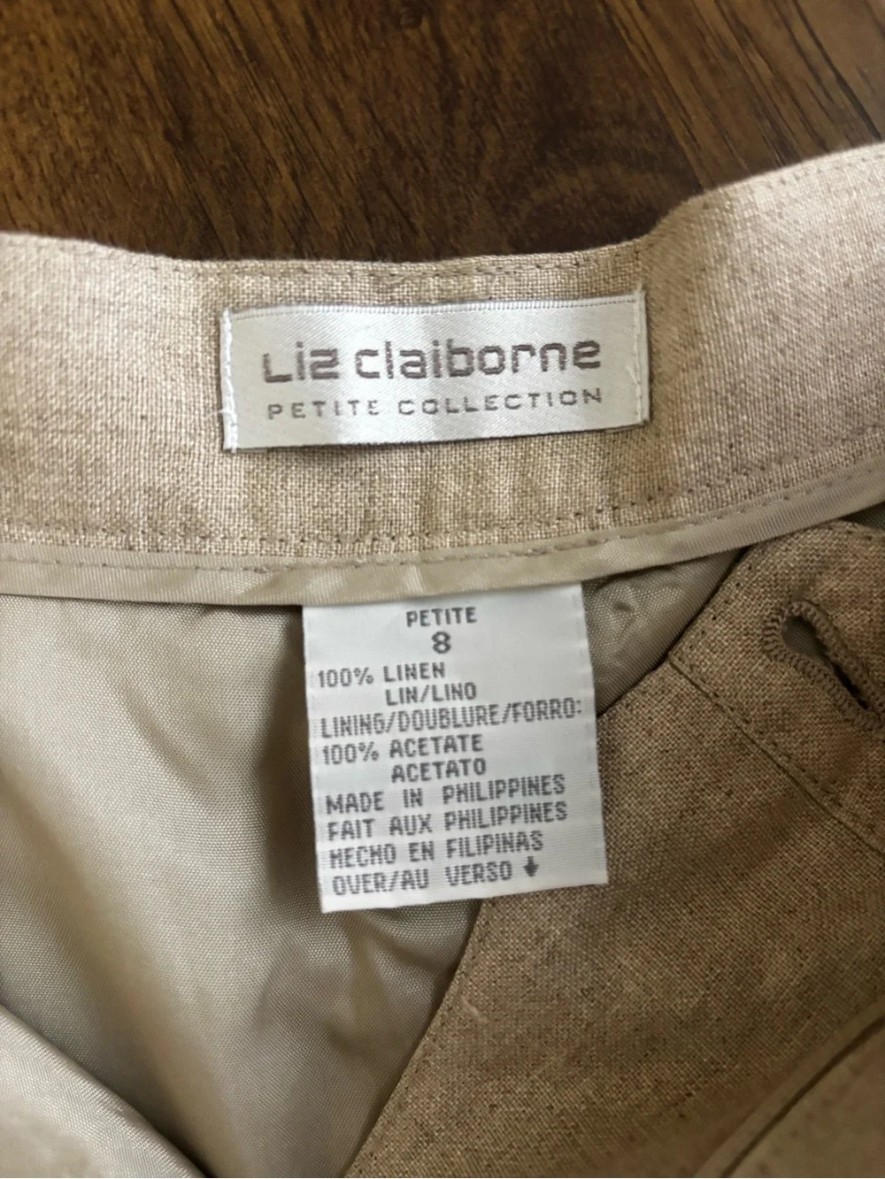Liz Claiborne Cream Pleated Linen-Blend Chinos